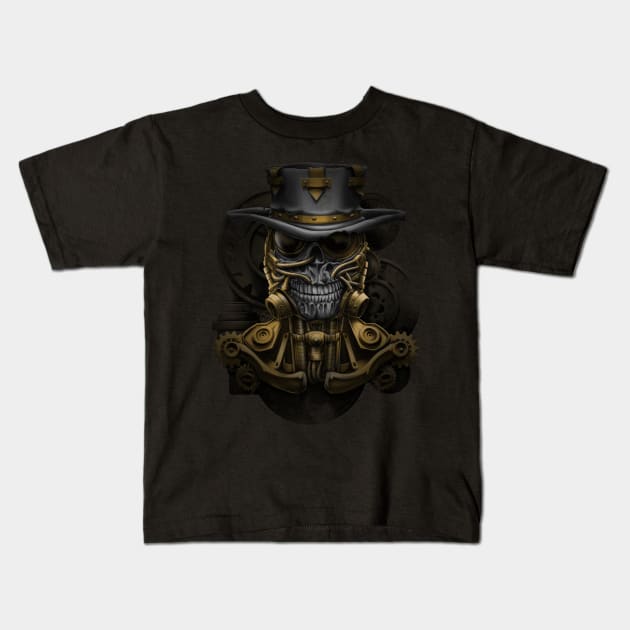 steampunk skull Kids T-Shirt by Chack Loon